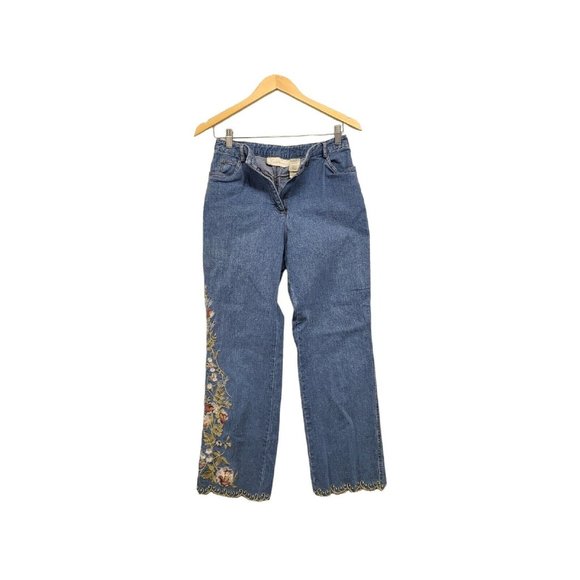Susan Bristol Jeans Womens Size 6 Embroidered Scalloped Hem Bohemian - Picture 3 of 8
